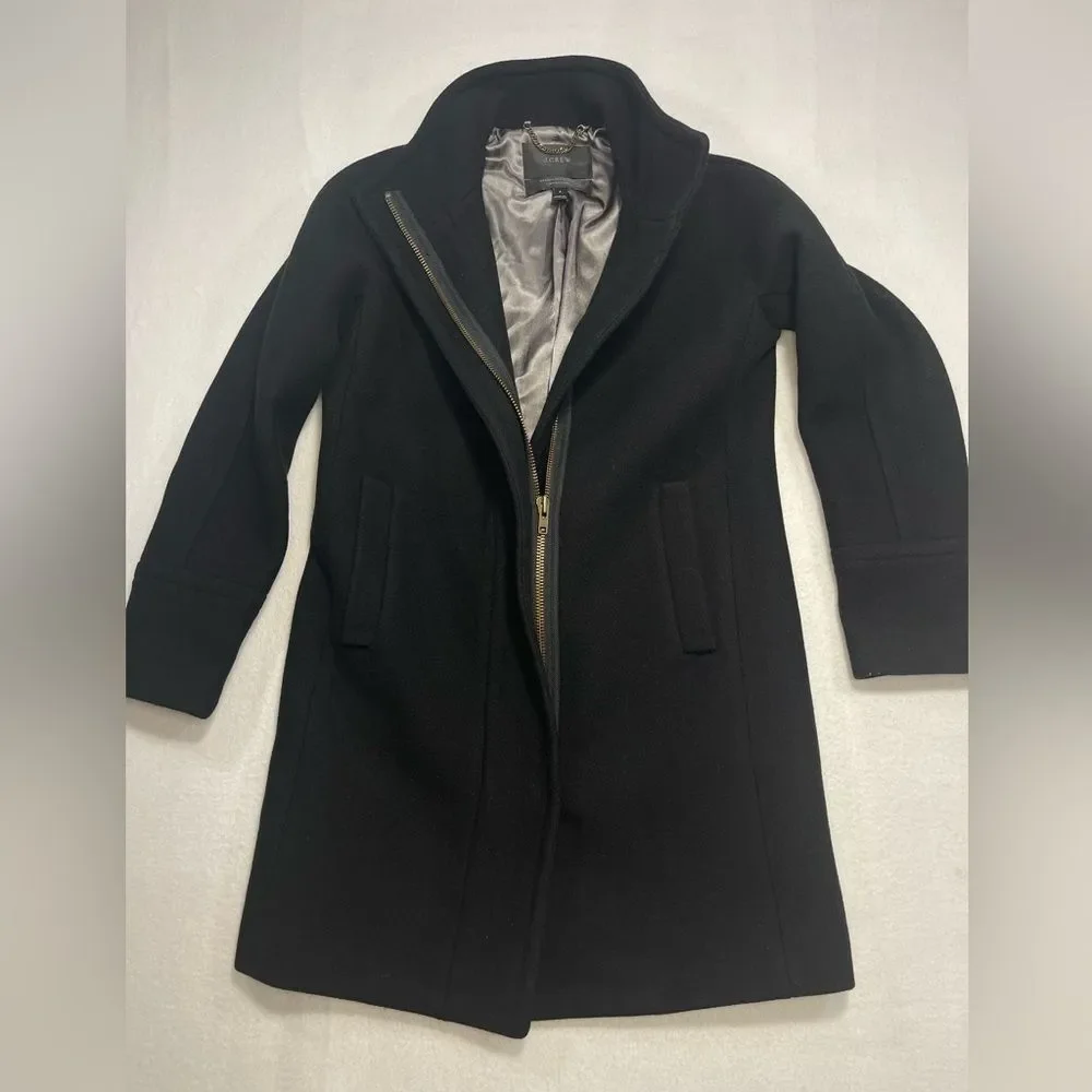 J.Crew Stadium Cloth Nello Gori Wool Coat Black Zip Front Size 2 Classic Luxury - Picture 3 of 8